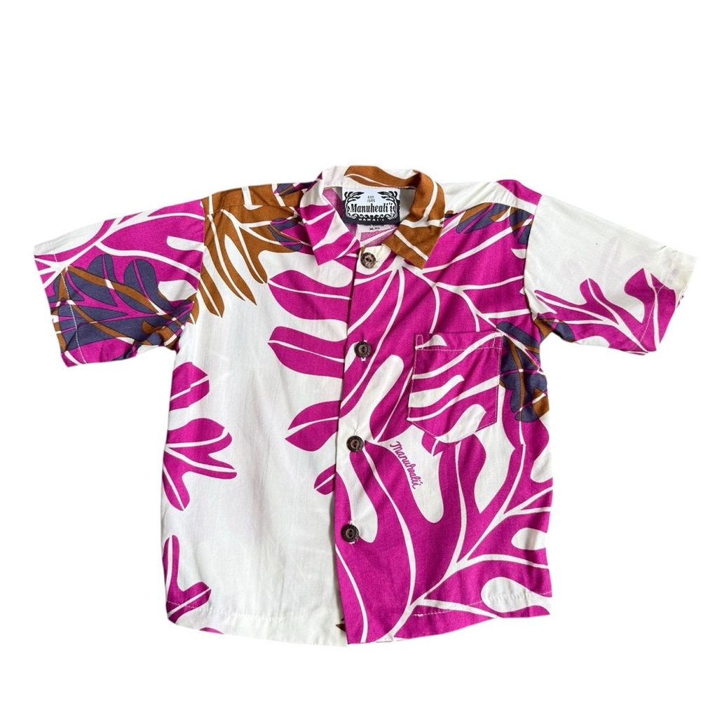 Manuhealii Pink and Brown Leaf Print Shirt